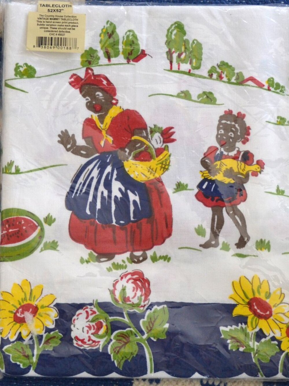 NWT Vintage Country House Collection Black Americana Cotton Tablecloth 52x52
